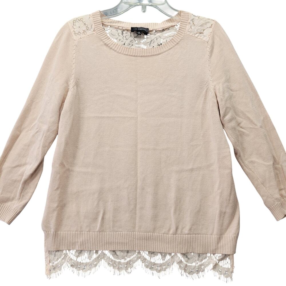 The Limited Pink Lace Light Knit Sweater 3/4 Sleeves Scoop Neck Women's Size XS